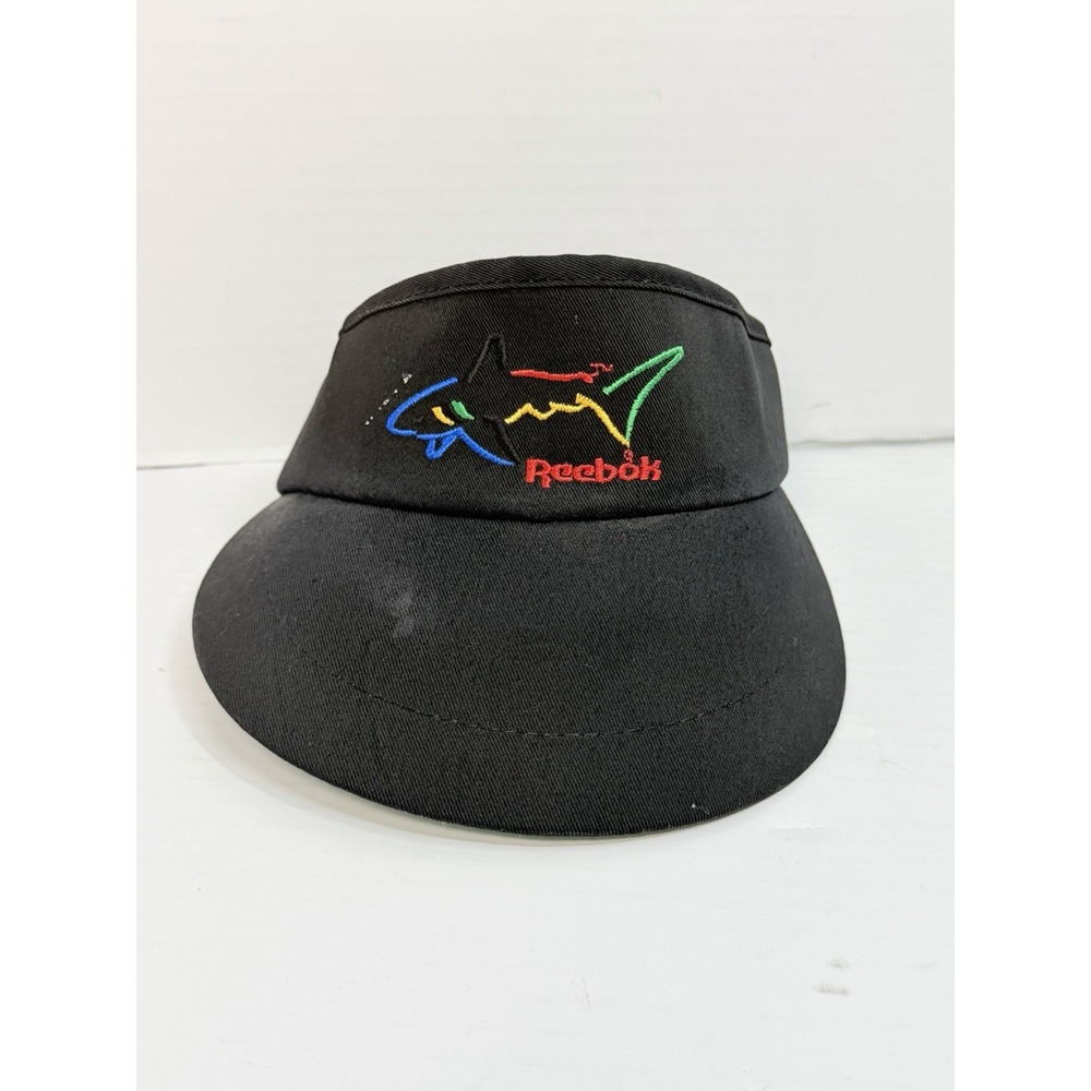 Vintage Reebok Shark Logo Visor Black USA Made Adjustable Golf Tennis Hat